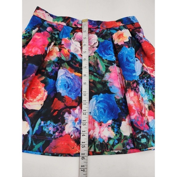 Express Colorful Floral Pleated High Waisted Skater Skirt Size Small - Picture 4 of 7